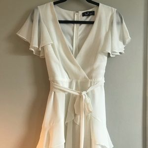 Lulu’s White Ruffle Mini Dress with tie